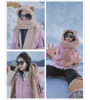Ladies Winter Scarf Hats Gloves 3 In 1 Cute Plush Bear Hat