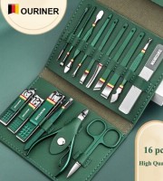 16pcs/set Nail Cutter Set Stainless Steel Nail Clippers Set With Folding Bag  (green coler)